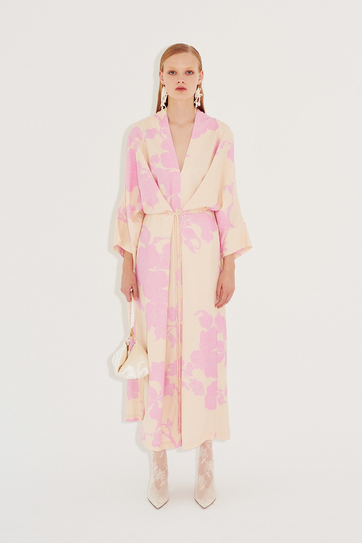 Kimono Dress – Lotta Nude Pink Floral – Satin Viscose Touch – Limited – eikō ai Kimono Dress – Lotta Nude Pink Floral – Satin Viscose Touch – Limited – eikō ai