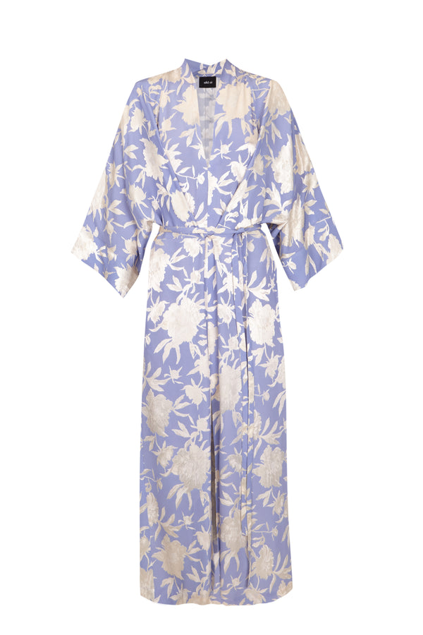 Kimono Dress Vita Print Blue & Ivory Viscose Jacquard Limited eik ai Kimono Dress Vita Print Blue & Ivory Viscose Jacquard Limited eik ai