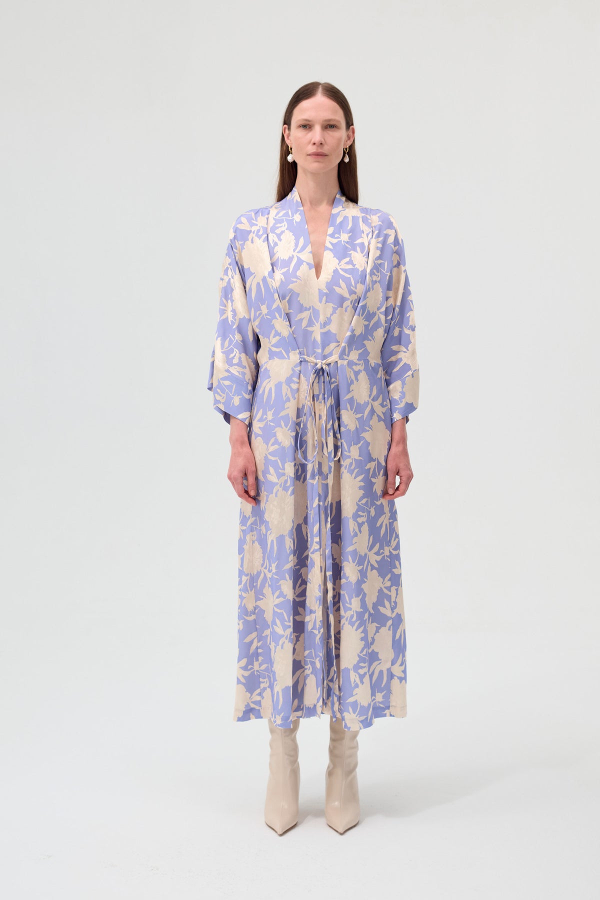 Kimono Dress Vita Print Blue & Ivory Viscose Jacquard Limited eik ai Kimono Dress Vita Print Blue & Ivory Viscose Jacquard Limited eik ai