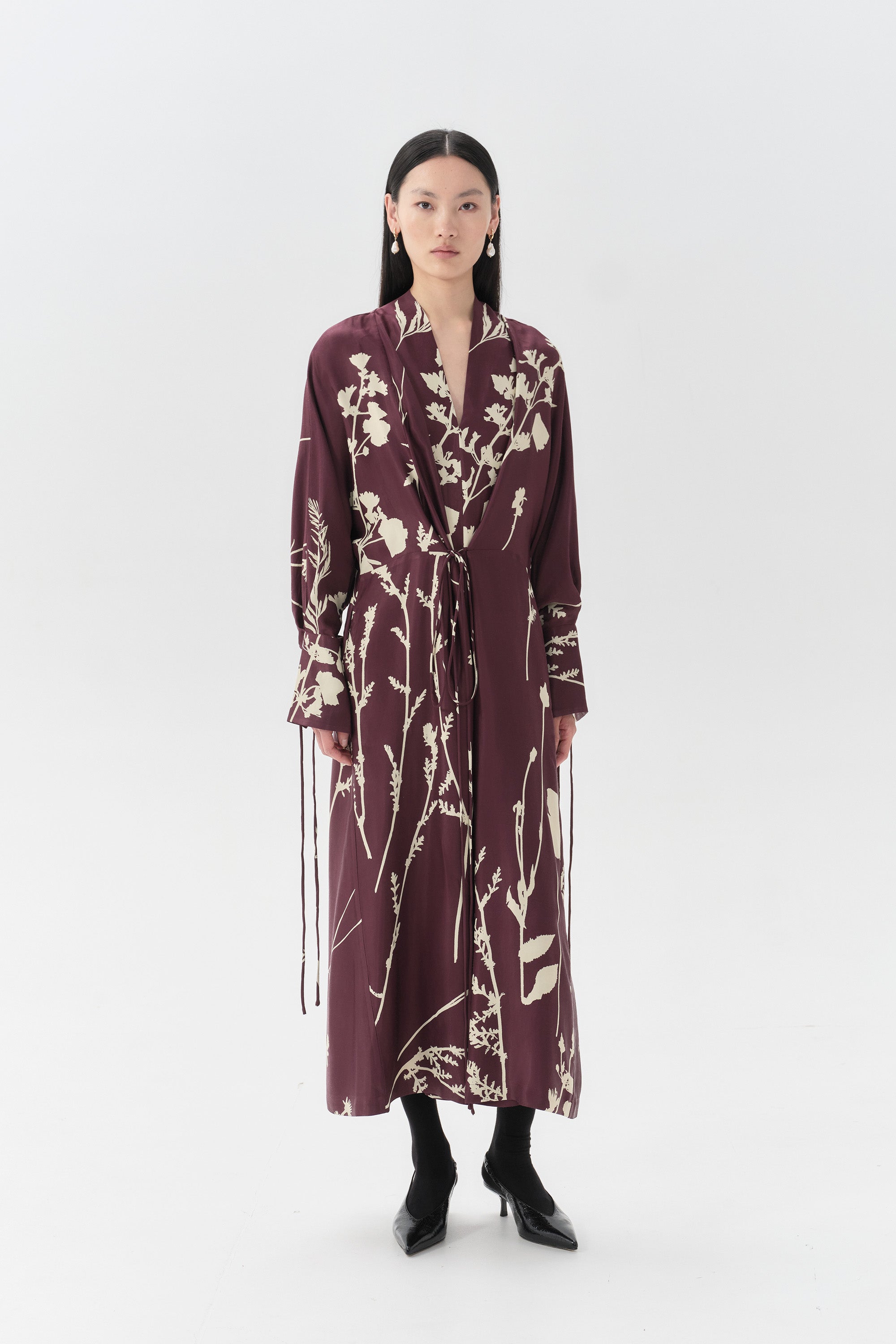 【完売品】Lumignon noble scarf dress ルミニョン Kimono Dress – Gobi Print – Aubergine – TENCEL™ Lyocell – Limited