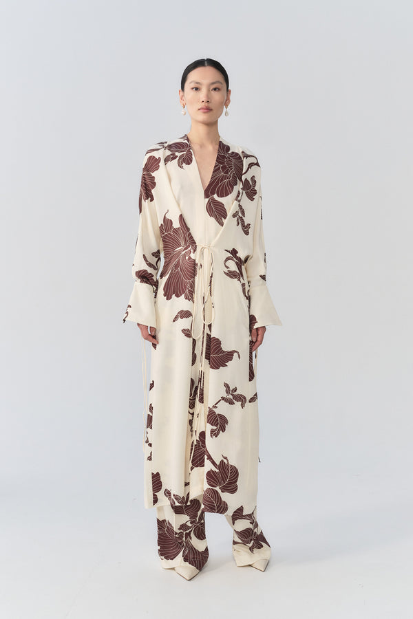 Kimono Dress Gobi Print Cream & Chocolate TENCEL Lyocell Ltd. eik ai Kimono Dress Gobi Print Cream & Chocolate TENCEL Lyocell Ltd. eik ai