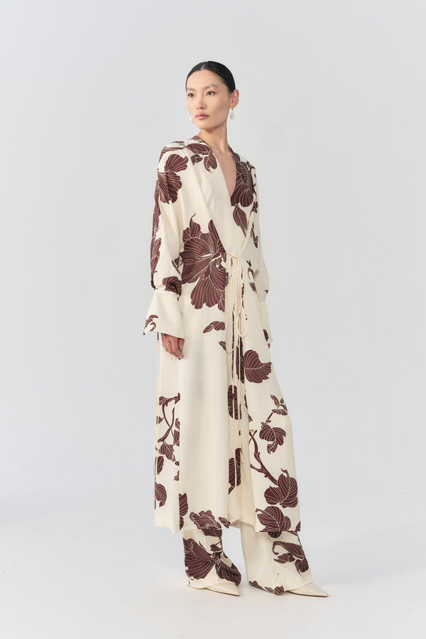 Kimono Dress – Gobi Print – Cream & Chocolate – TENCEL™ Lyocell – Ltd. – eikō ai