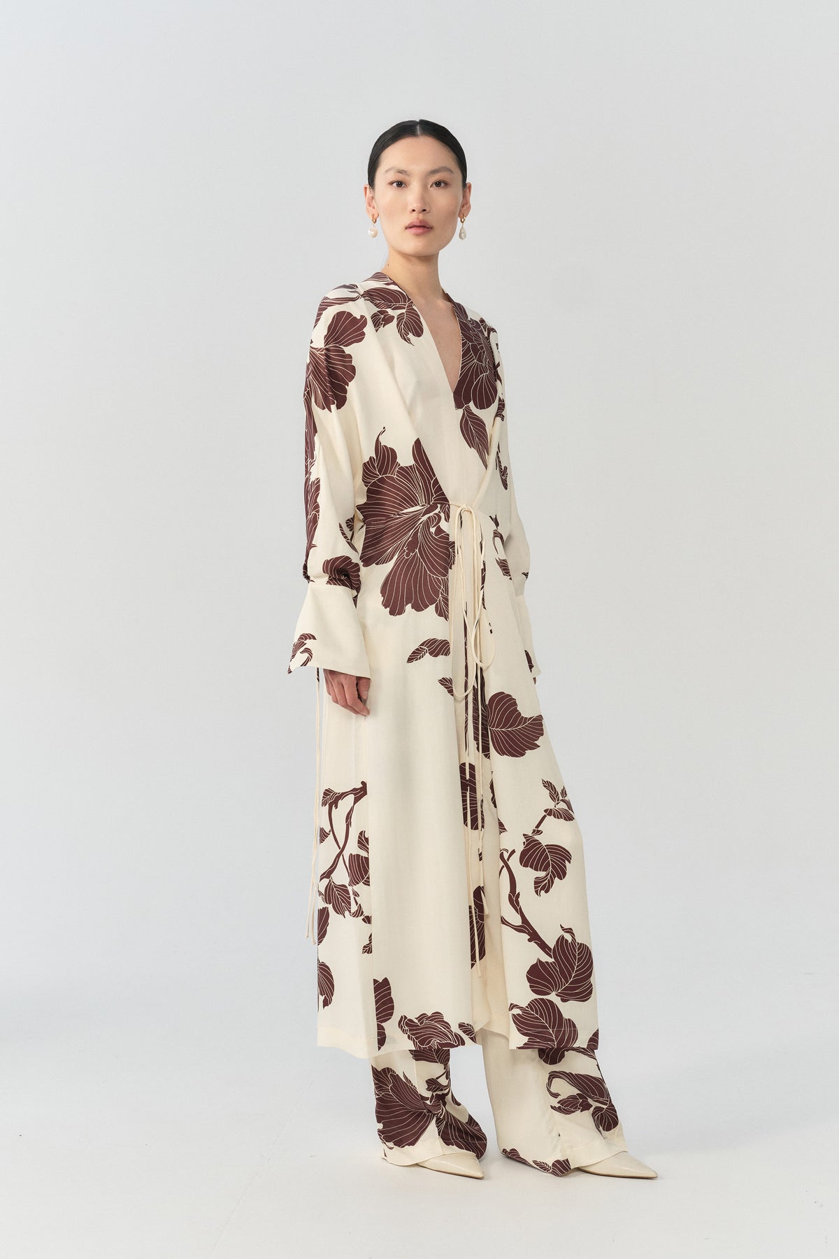 Kimono Dress Gobi Print Cream & Chocolate TENCEL Lyocell Ltd. eik ai Kimono Dress Gobi Print Cream & Chocolate TENCEL Lyocell Ltd. eik ai