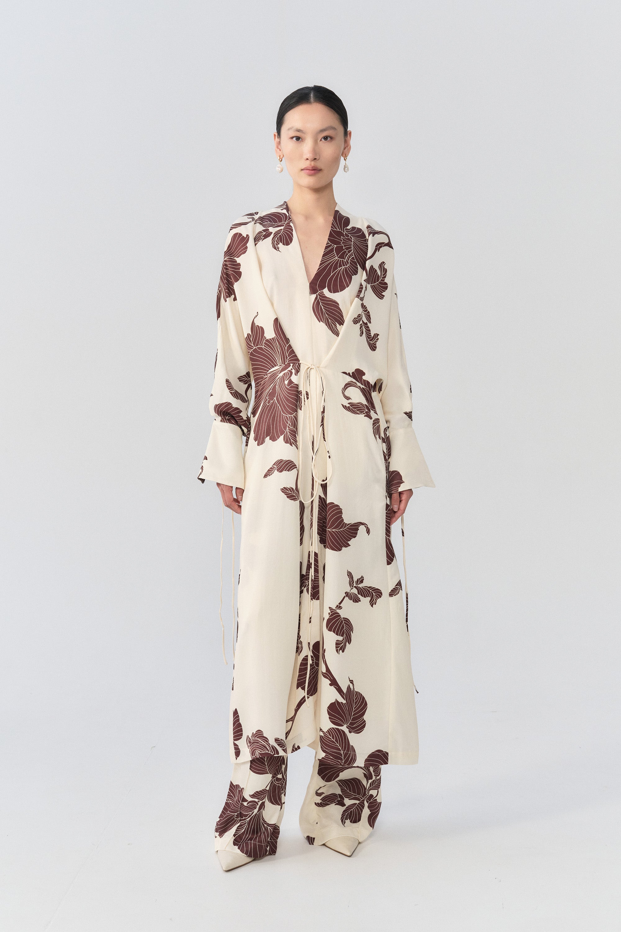 新品　セリザワ　Design Kimono Dress beige Kimono Dress – Gobi Print – Cream & Chocolate – TENCEL™ Lyocell