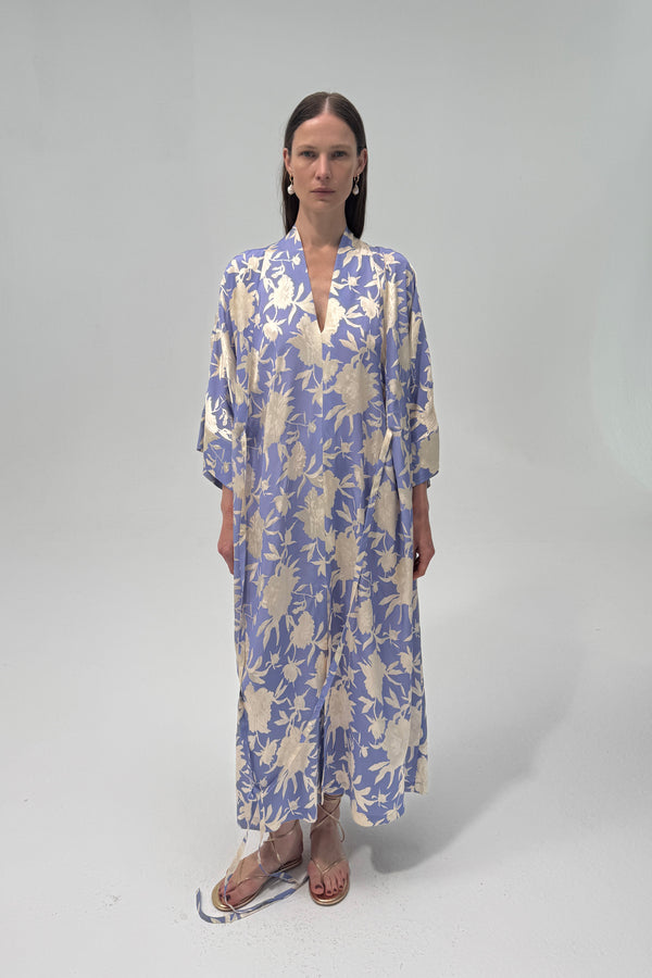 Kimono Dress Vita Print Blue & Ivory Viscose Jacquard Limited eik ai Kimono Dress Vita Print Blue & Ivory Viscose Jacquard Limited eik ai