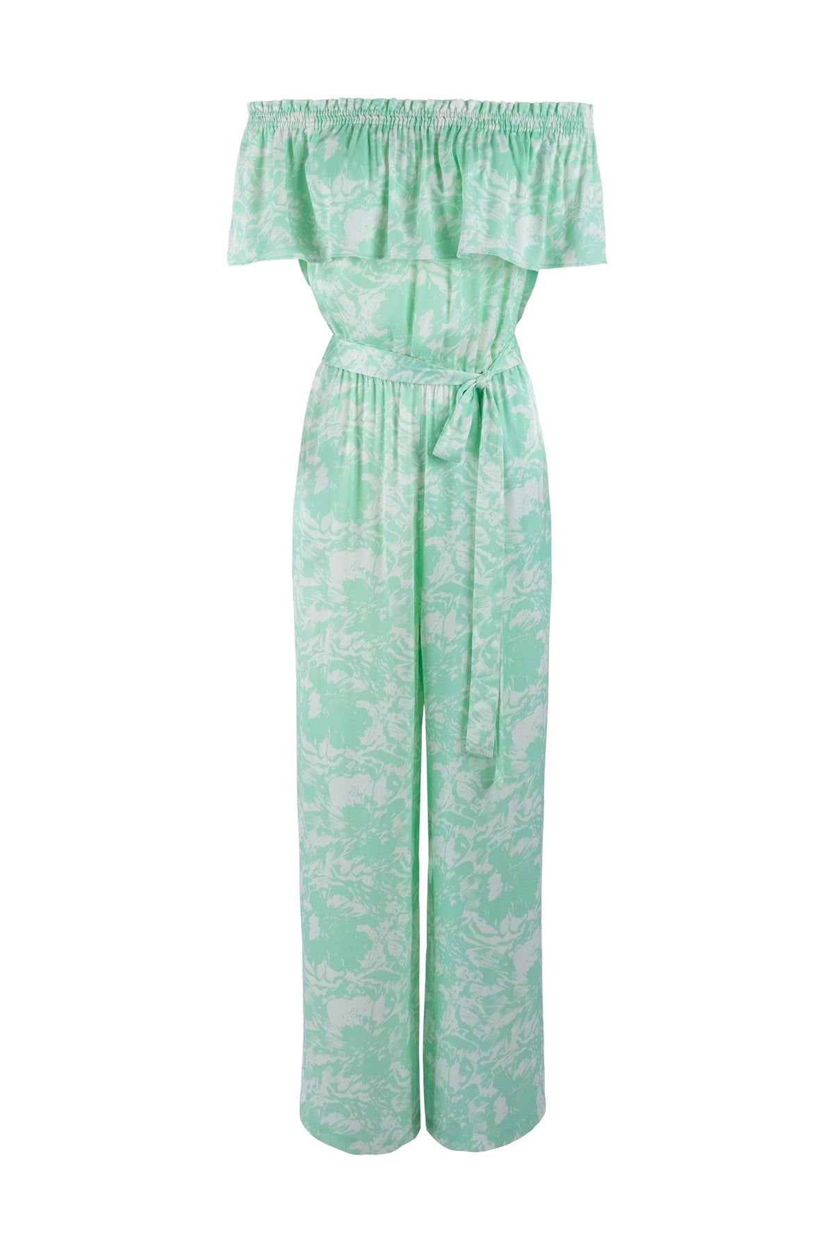 Limited-edition satin-printed off-shoulder jumpsuit eikō ai